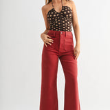 Birdie Patch Pocket Wide Legs in Burgundy