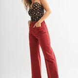 Birdie Patch Pocket Wide Legs in Burgundy