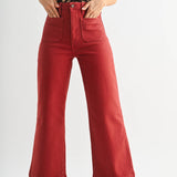 Birdie Patch Pocket Wide Legs in Burgundy
