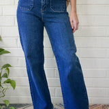 Birdie Patch Pocket Wide Legs in Dark Denim
