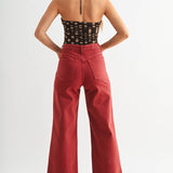 Birdie Patch Pocket Wide Legs in Burgundy