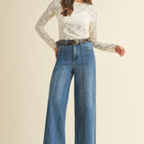 Collins Pintucked Wide Leg Jeans