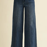 Collins Pintucked Wide Leg Jeans in Dark Denim