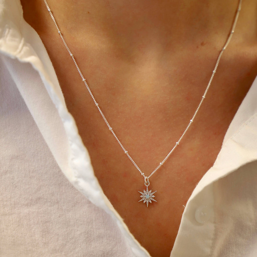 Opal Starburst Necklace in Silver