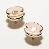 Oyster Pearl Enamel Stud Earrings