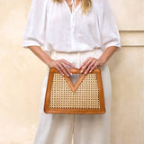 Raina Cane Weave Rattan Triangle Handbag