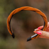 Brown Velvet Braided Headband