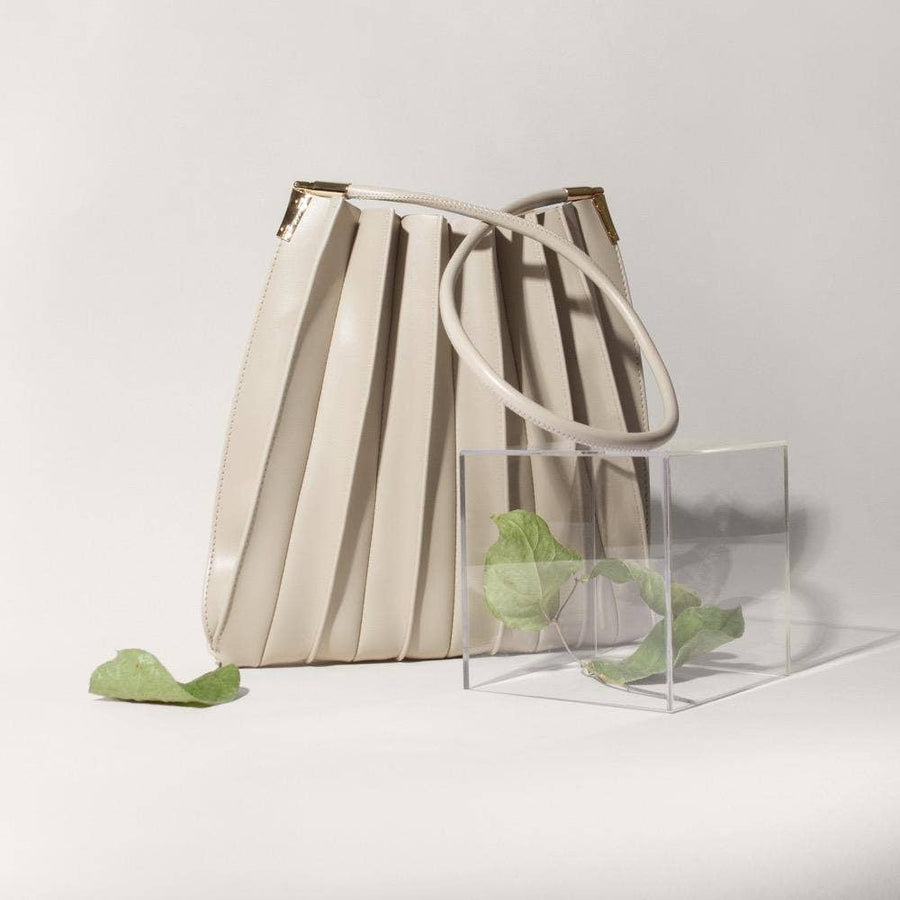 Carrie Pleated Vegan Shoulder Bag in Bone