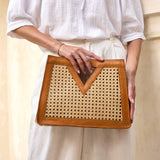 Raina Cane Weave Rattan Triangle Handbag
