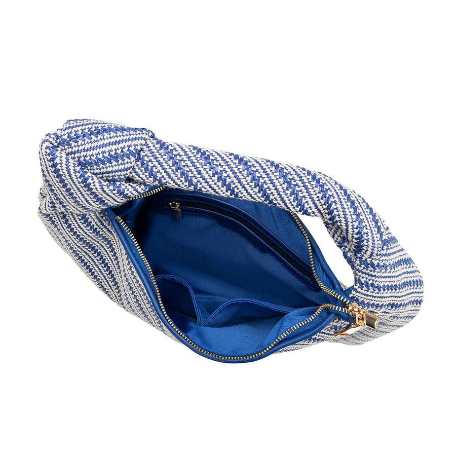 Brigitte Large Straw Shoulder Bag in Blue Raffia