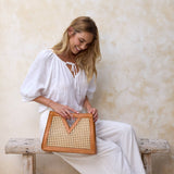 Raina Cane Weave Rattan Triangle Handbag