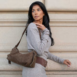 Valeria Recycled Vegan Suede Shoulder Bag in Chocolate