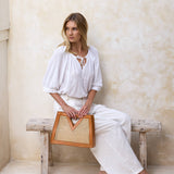 Raina Cane Weave Rattan Triangle Handbag