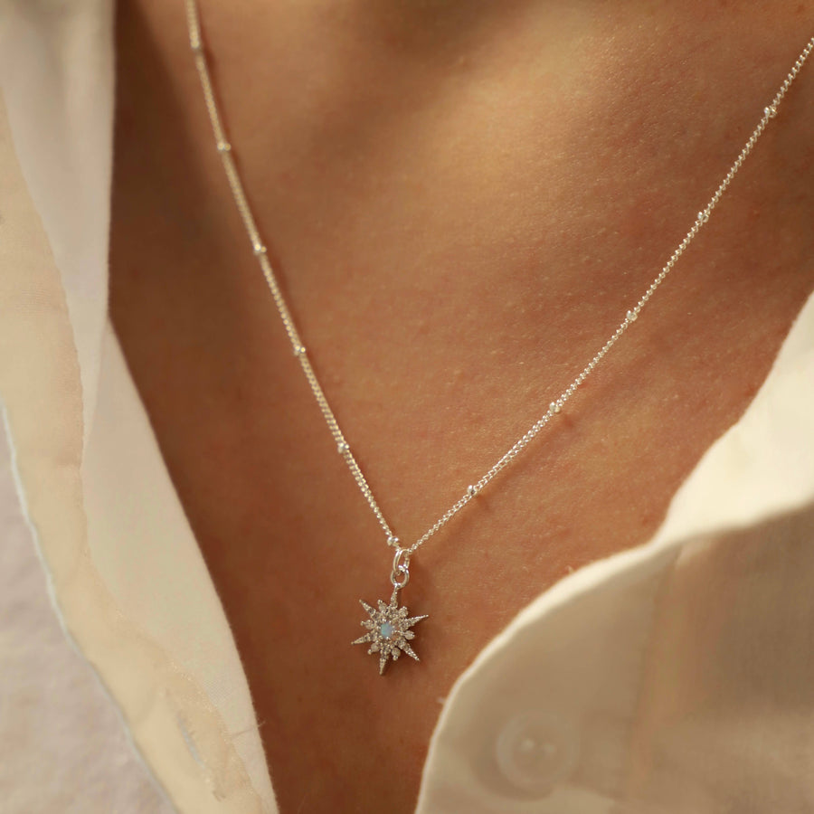 Opal Starburst Necklace in Silver
