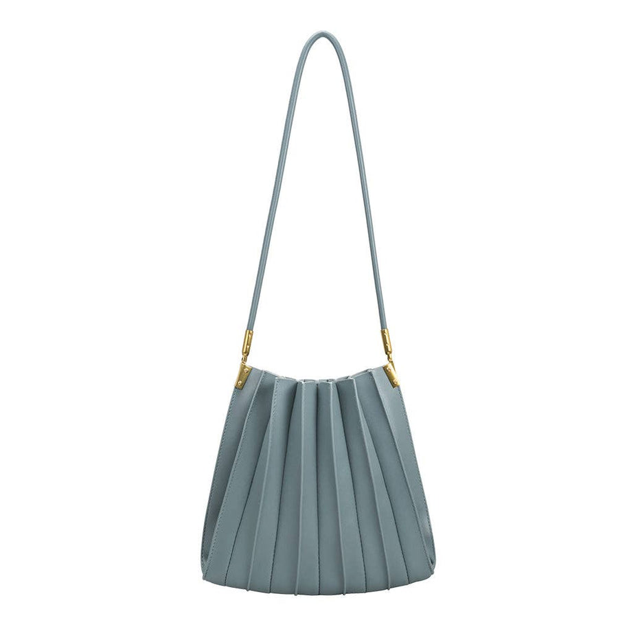 Carrie Pleated Vegan Shoulder Bag in Slate (ships week of 12/18)